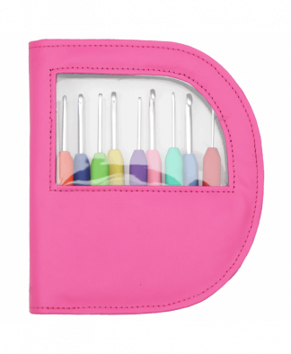 KnitPro - Waves - Soft Grip Crochet Hooks - Set of 9 - Fluorecent Pink Case (KP30922)