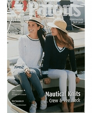 Patons - 2 Styles 100% Cotton Nautical Knits Crew and Vee Neck - Leaflet 4015