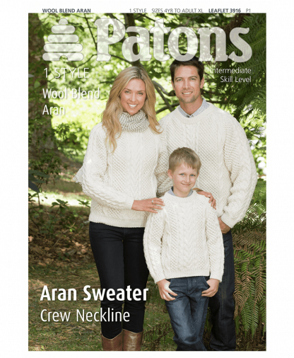 Patons - Aran Sweater Crew Neckline - Leaflet 3916