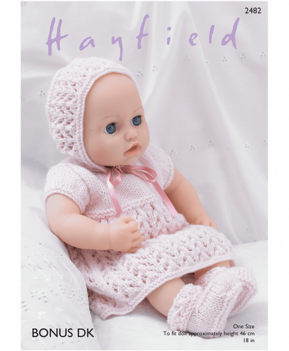Sirdar 2482 Baby Dolls Dress, Bonnet, Bootees and Pants in Hayfield Bonus DK