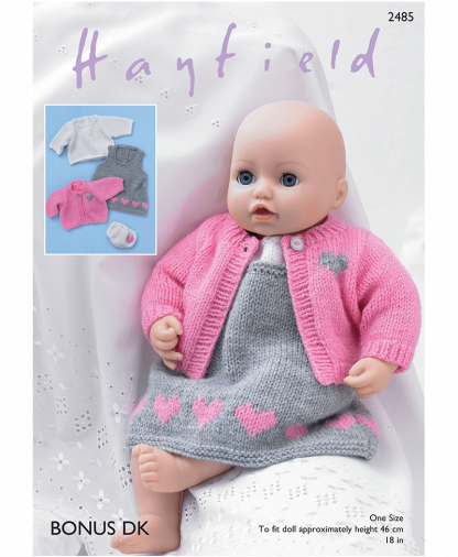 Sirdar 2485 Baby Dolls Pinafore, Cardigan, Top and Pants in Hayfield Bonus DK Measurements