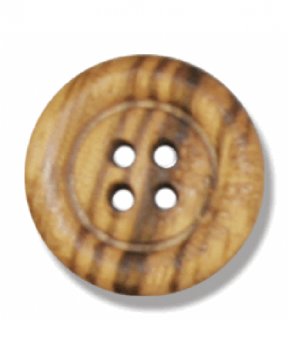 Round Olive Wood Button - 4 Hole - Size 28 (18mm) (G203828)