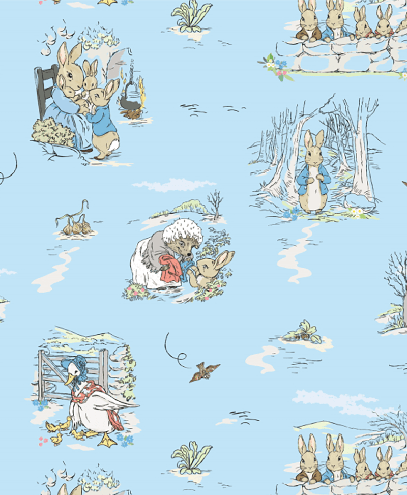 Exclusive Cotton Fabric By The Metre Peter Carrots Beatrix Potter Rabbit with Carrots and vegetables 