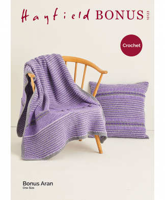 Sirdar 10123 Crochet Moss Stitch Blanket and Cushion in Bonus Aran