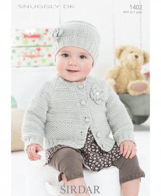 Sirdar 1402 Baby Girl's Cardigan & Hat in Snuggly DK