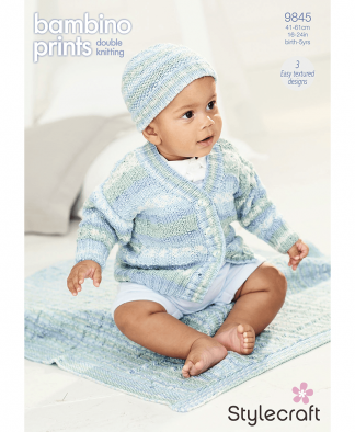 Stylecraft 9845 Cardigan, Hat and Blanket in Bambino Prints