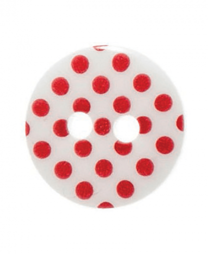 Round Spot Button Size 24 (15mm) - White - Red Spots (51)
