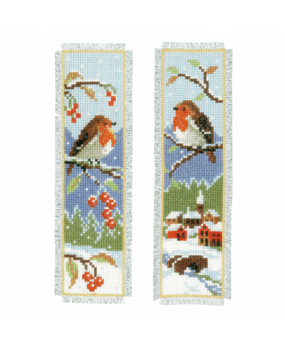 Vervaco Counted Cross Stitch Kit - Set of 2 Bookmarks - Robins