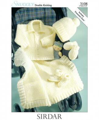 Sirdar 3108 Baby Jacket, Hat, Mittens, Boots & Blanket in Snuggly DK