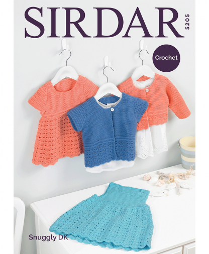Sirdar 5205 Girls Pinafore, Dress & Cardigan in Snuggly DK
