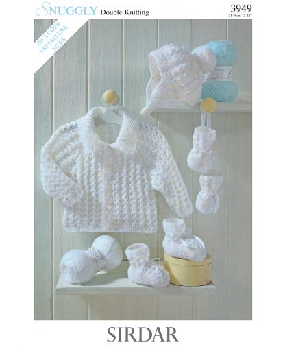 Sirdar 3949 Baby Jacket, Hat, Bootees & Mittens in Snuggly DK
