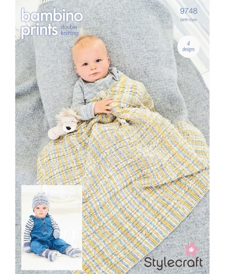 Stylecraft 9748 Blanket, Hat and Mittens in Bambino Prints DK