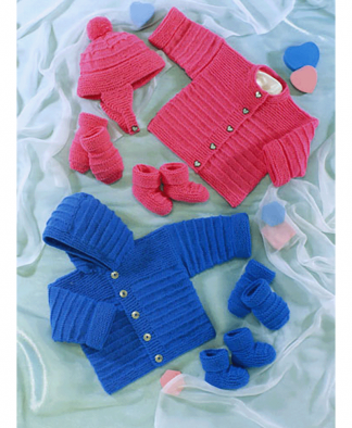 UKHKA 012 UK Hand Knit Assoc Double Knit Cardigan, Hat, Mittens and Booties
