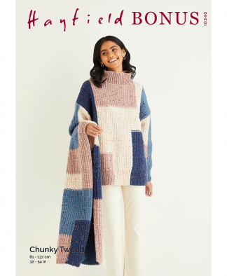 Sirdar 10340 Abstract Sweater & Wide Scarf in Hayfield Bonus Chunky Tweed