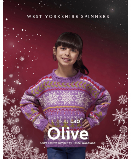 WYS Olive Girl's Festive Jumper in Colourlab DK (DBP0189)